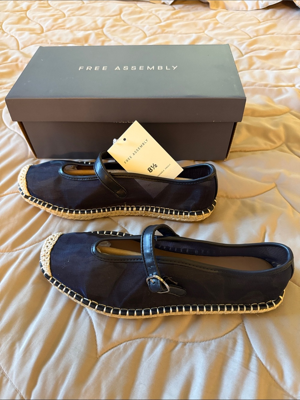 Free Assembly Navy Espadrille Mary Jane Mesh Flats